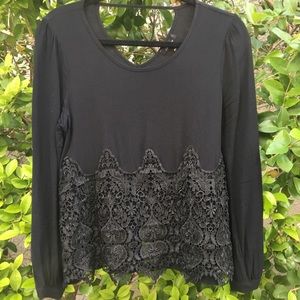 Longsleeve Black Lace Peep Back Tunic Blouse